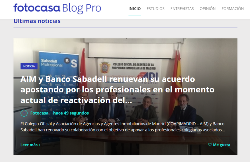 Los medios se hacen eco de la renovación del acuerdo entre COAPIMADRID - AIM y Banco Sabadell